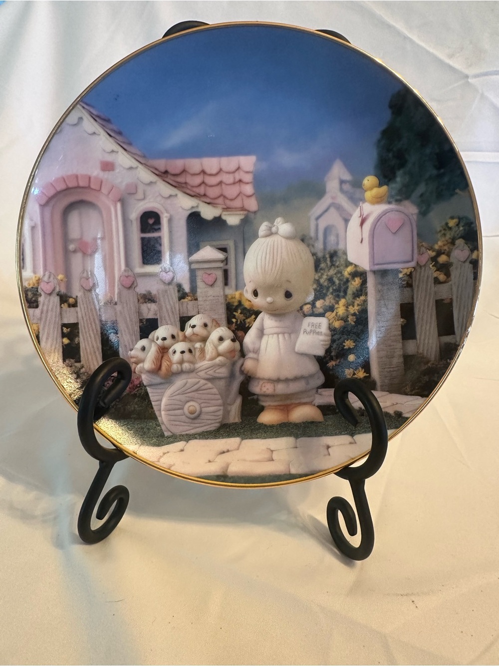 Precious moments 1993 god loveth a cheerful giver plate + stand